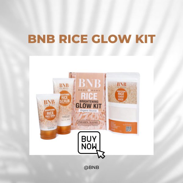BNB 3 in 1 Brightening Glow Kit Rice Scrub + Face Wash + Mask