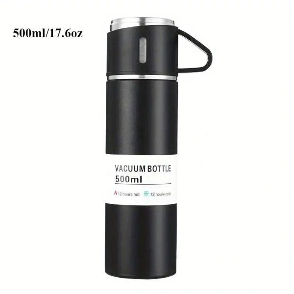 Stainless Steel Vacuum Thermos Flask with Silicone Handle and Insulated Lid Set With Stainless Steel Cups for Hot and Cold Beverages