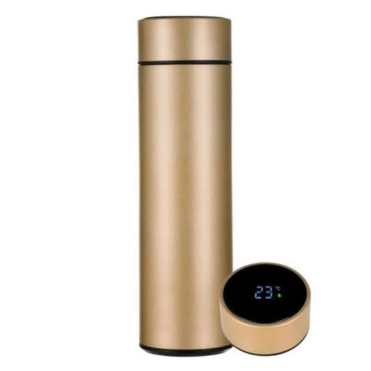 emperature Water Bottle, Led Temperature Display, Hot Cold Vacuum Flask, Stainless Steel – Golden Color