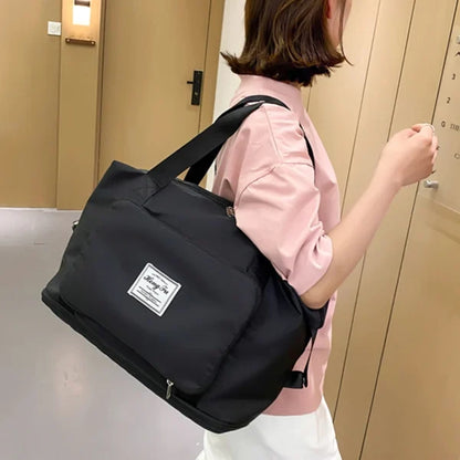 Women Travel Foldable Shoulder Bag Patchwork Tote Bag Casual Large Capacity Fashion Handbag